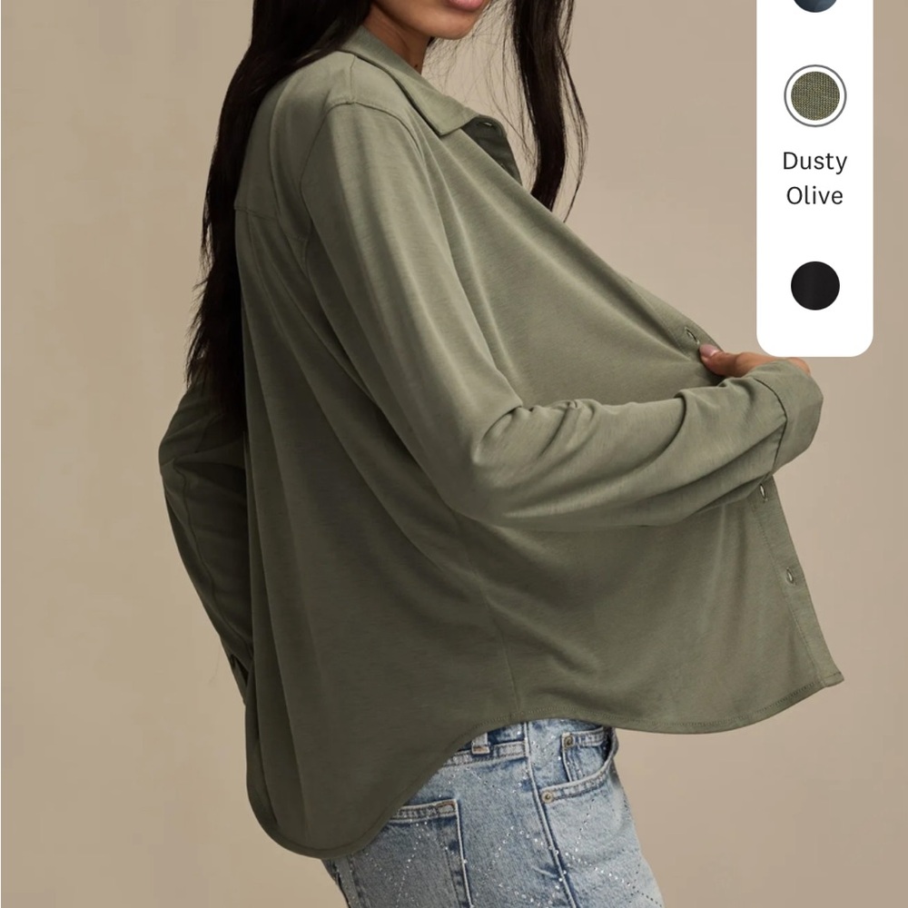 lucky brand olive sandwash long sleeve button front [medium] - Picture 4 of 5